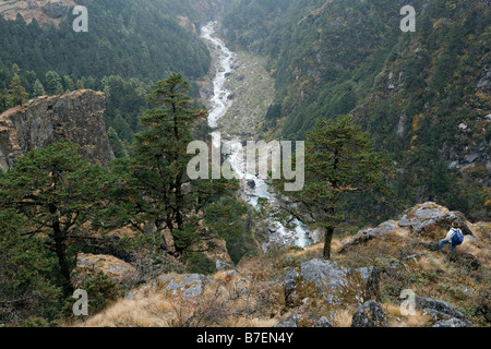 De pittoresques de la vallée de la rivière Bhote Sculpture khosi près de Phurte dans Parc national de Sagarmatha Solokhumbu région Népal Banque D'Images