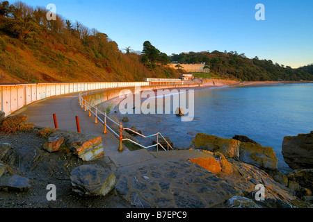 Recherche le long de la promenade de la plage de Meadfoot à Torquay dans le sud du Devon en Angleterre au lever du soleil Banque D'Images