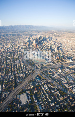 Le centre-ville de Los Angeles à la fin de l'après-midi antenne Nord vue aérienne du centre-ville de Los Angeles en Californie Banque D'Images