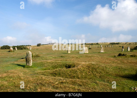 The Hurlers stone circle à laquais, Bodmin Moor Cornwall UK. Banque D'Images