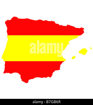 Carte de l'Espagne et les îles Baléares isolés dans des couleurs d'un drapeau Banque D'Images