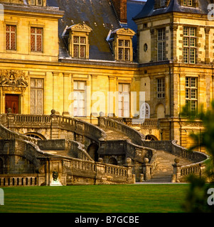 Escalier en fer à cheval blanc ou cour d'adieu Château de Fontainebleau France Europe Banque D'Images