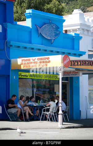 Fish & Chip shop, Rue De Londres, Lyttelton, la péninsule de Banks, Canterbury, Nouvelle-Zélande Banque D'Images