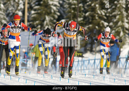 Course de ski nordique au Parc olympique de Whistler la vue des Jeux Olympiques d'hiver de 2010 à Whistler en Colombie-Britannique, Canada. Banque D'Images