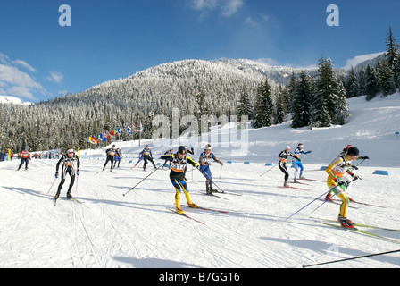 Course de ski nordique au Parc olympique de Whistler la vue des Jeux Olympiques d'hiver de 2010 à Whistler en Colombie-Britannique, Canada. Banque D'Images