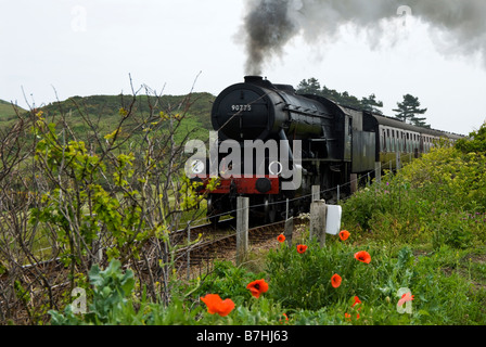 Un moteur à vapeur sur le chemin North Norfolk également connu sous le nom de la ligne près de pavot Sherringham, Norfolk, Angleterre. UK. Banque D'Images