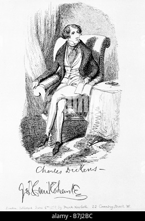 Les jeunes Charles Dickens par George Cruikshank a tracé un portrait de l'auteur victorien dans les années 1830, publié en 1879 Banque D'Images