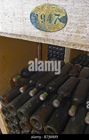 Vieilles bouteilles dans la cave château La Gaffelière 1947 saint emilion bordeaux france Banque D'Images