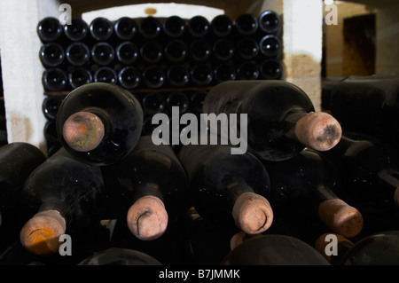 Vieilles bouteilles dans la cave château La Gaffelière saint emilion bordeaux france Banque D'Images