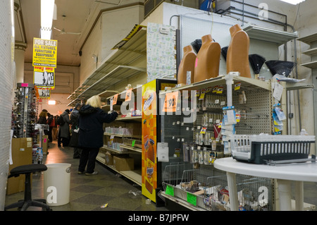 La plupart des produits ont disparu des rayons des liquidateurs en gros essaie de vendre les matchs à leur magasin. Banque D'Images