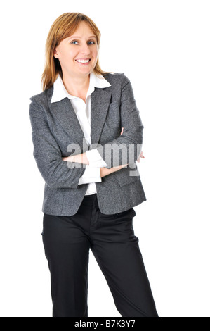 Happy smiling businesswoman isolé sur fond blanc Banque D'Images