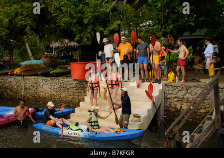 Les touristes kayak à Ao Nalene mangroves en Thaïlande Banque D'Images