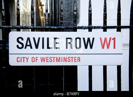 Plaque de rue à Savile Row, City of westminster (W1), Londres, Angleterre. Banque D'Images