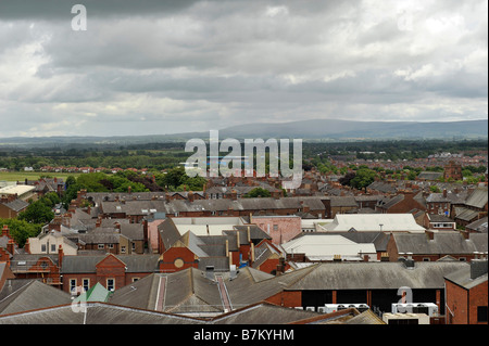 Vue générale aérienne élevée au-dessus de l'est le centre-ville de Carlisle Banque D'Images