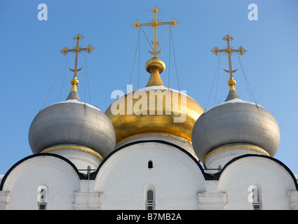 Les dômes de la cathédrale de Notre Dame de Smolensk (16e siècle). Le COUVENT DE NOVODIEVITCHI, Moscou, Russie Banque D'Images