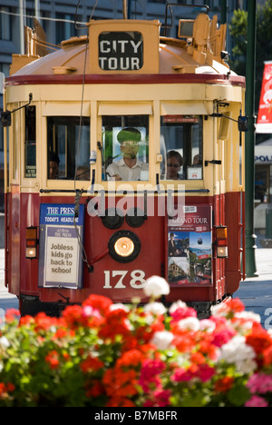 Boucle ville Tram, Place de la Cathédrale, Christchurch, Canterbury, Nouvelle-Zélande Banque D'Images