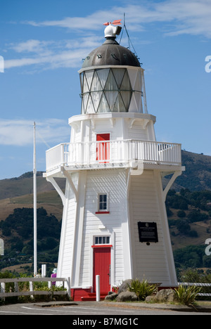 Les chefs d'Akaroa phare, Point de cimetière, Beach Road, Bath, la péninsule de Banks, Canterbury, Nouvelle-Zélande Banque D'Images