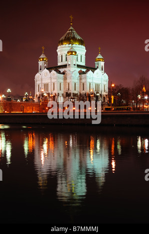 Cathédrale de Christ le Sauveur par nuit Moscou Russie Banque D'Images