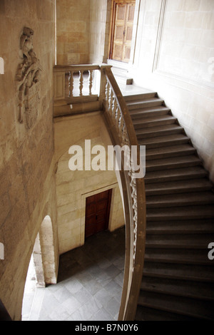 Ancien escalier de pierre au Palacio de Carlos V à l'Alhambra Grenade Espagne Banque D'Images