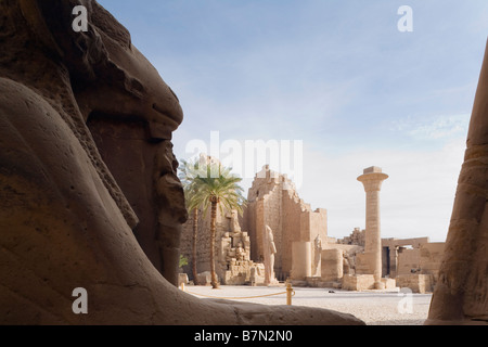 Temples Karnark, Luxor, Egypte. Temple d'Amon Re, ram dirigé sphinx (aka Criosphinx), la Grande Cour Banque D'Images