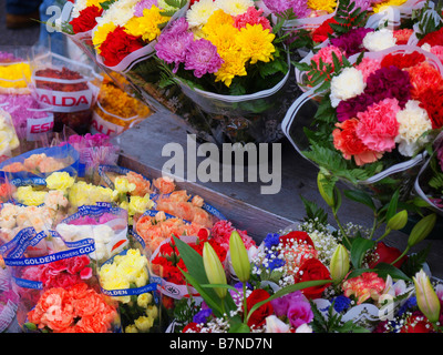 Fleurs sur l'affichage à un vendeur de rue à New York City. Banque D'Images