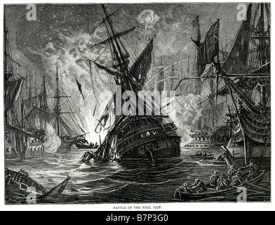 Nil 1798 Bataille de flotte de navires de combat de l'eau de mer Voile Voile canons Cannon Blast drapeaux mât pont coulé naufrage mort guerre Banque D'Images