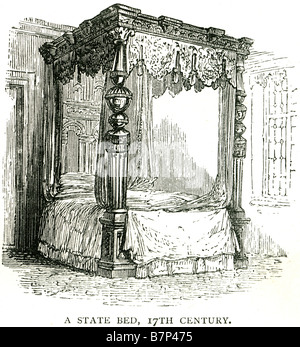 Lit l'état de veille du 17ème siècle reste prix , douvet quatre oreillers lit l'état des postes, destinés à recevoir des visiteurs importants un Banque D'Images