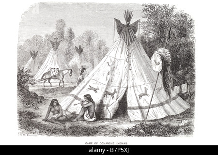 Comancheria camp Comanche indiens Native American Art Wig Wam TP accueil armes armes règlement voyage cheval ustensiles ornements sle Banque D'Images