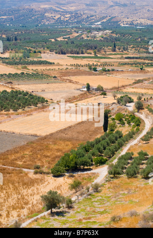 Phaistos, Crète, Grèce. Vue sur le paysage du Phaestos site archéologique Minoen Banque D'Images