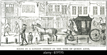 London Street scene Queen Anne Temps Cheval Chariot England UK GB Grande-bretagne Anne (6 février 1665 - 1 août 1714) est devenu que Banque D'Images