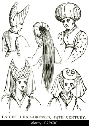 Mesdames coiffures traditionnelles du 14ème siècle les femmes Vêtements Vêtements tête classique cheveux chapeaux chapeau officiel de Banque D'Images