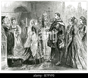 Henry mariage huitième 8e VIII Catharine Parr 1543 Cérémonie de mariage à l'église de l'évêque de passage religieux christion english British UK Banque D'Images