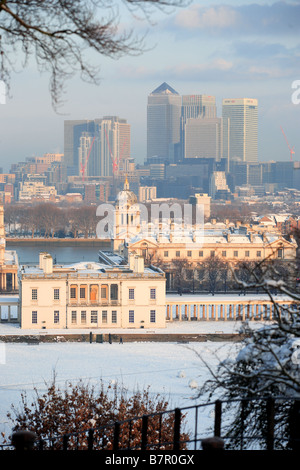 Avis de Greenwich et les Docklands de Londres, UK Banque D'Images