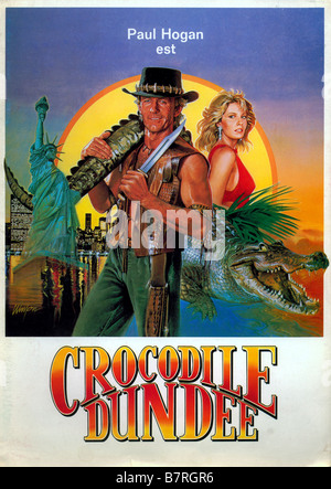 Crocodile Dundee Année : 1986 - L'Australie Réalisateur : Peter Faiman Paul Hogan, Linda Kozlowski Movie poster (Fr) Banque D'Images