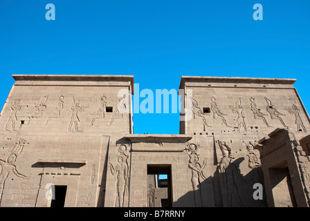 Premier pylône du Temple de Philae Banque D'Images