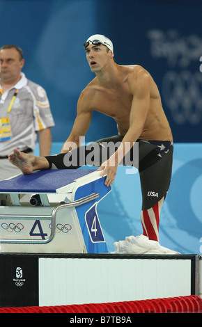 Michael Phelps avant la compétition aux Jeux Olympiques de Beijing Banque D'Images