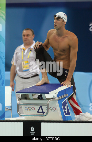 Michael Phelps avant la compétition aux Jeux Olympiques de Beijing Banque D'Images