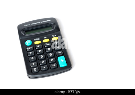 Calculatrice noire sur fond blanc Banque D'Images