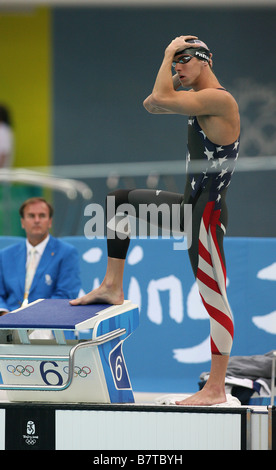 Michael Phelps avant la compétition aux Jeux Olympiques de Beijing Banque D'Images