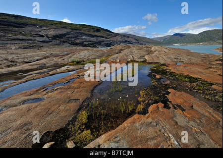 Des formations de roche sculpté de glace sous le glacier Svartisen Svartisdalen la Norvège Banque D'Images