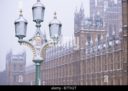 Chambres du Parlement couvertes de neige London United Kingdom Banque D'Images