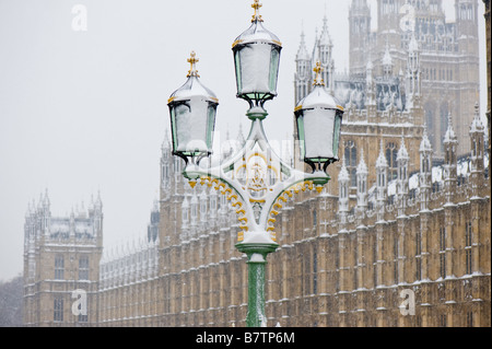 Chambres du Parlement couvertes de neige London United Kingdom Banque D'Images