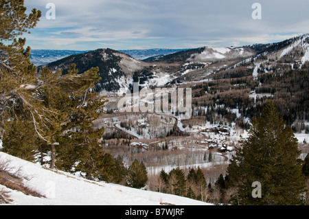 Ascenseur - Vue de dessus, les Canyons Resort en hiver, Park City, Utah. Banque D'Images