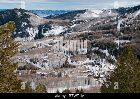 Ascenseur - Vue de dessus, les Canyons Resort en hiver, Park City, Utah. Banque D'Images