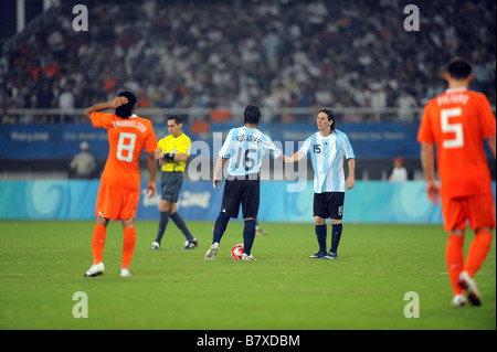 Sergio Aguero Lionel Messi ARG 16 AOÛT 2008 Jeux Olympiques de Beijing 2008 Football Football match de quart de finale hommes entre l'Argentine et aux Pays-Bas au Stade de Shanghai à Shanghai Chine Photo par Atsushi Tomura AFLO SPORT 1035 Banque D'Images