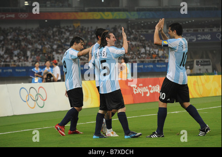 L'équipe argentine ARG 16 Août 2008 Groupe Football Jeux Olympiques de Beijing 2008 Football match de quart de finale hommes entre l'Argentine Banque D'Images