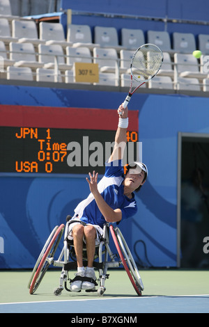 Shingo Kunieda JPN 11 SEPTEMBRE 2008 Tennis en fauteuil roulant aux Jeux paralympiques de Beijing 2008 Mens des célibataires ouverte de 16 ans au Centre de tennis du Parc olympique de Beijing Beijing Chine Photo par Akihiro Sugimoto AFLO SPORT 1080 Banque D'Images