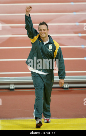 Oscar Pistorius LSF 16 SEPTEMBRE 2008 Jeux paralympiques de Beijing 2008 Athlétisme Mens 400m T44 dernière cérémonie des médailles à l'Natonal Banque D'Images