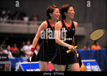 L À R Miyuki Maeda JPN Satoko Suetsuna JPN 20 SEPTEMBRE 2008 Badminton YONEX Open du Japon 2008 Womens double demi-finale à Toky Banque D'Images