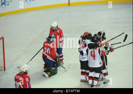 Les femmes de Hockey sur glace de l'équipe nationale du Japon JPN 7 NOVEMBRE 2008 Groupe de Hockey sur glace des Jeux Olympiques d'hiver de Vancouver 2010 Womens Qualification finale du Groupe d'adéquation entre le Japon 31 la Norvège à S U S International Ice Hockey Arena Shanghai China Photo par Masakazu Watanabe AFLO SPORT 0005 Banque D'Images